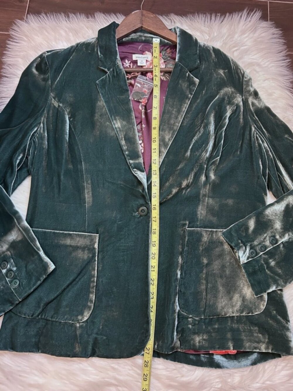NEW Sundance Catalog Velvet Blazer Womens 16 Floral Lined Green Jacket Boho - Picture 4 of 8